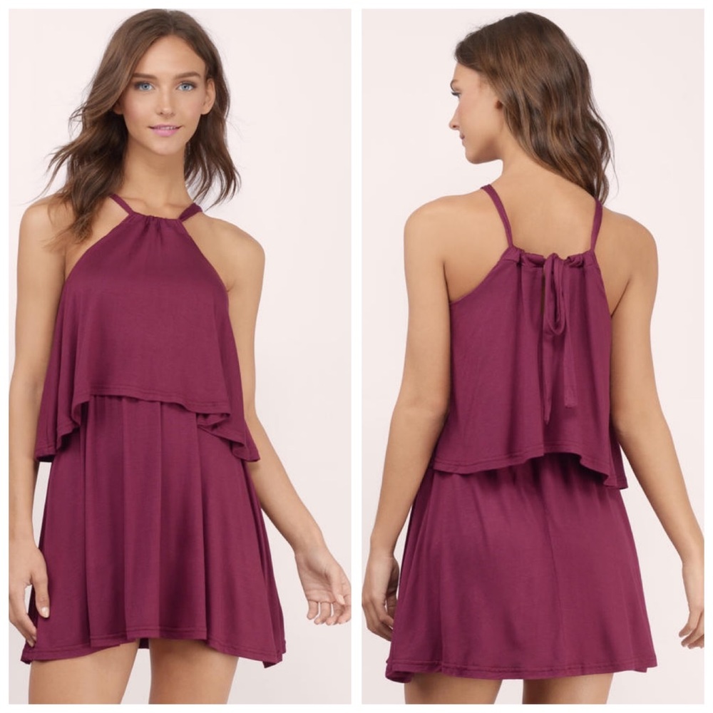 Maroon Double Layer Halter Dress